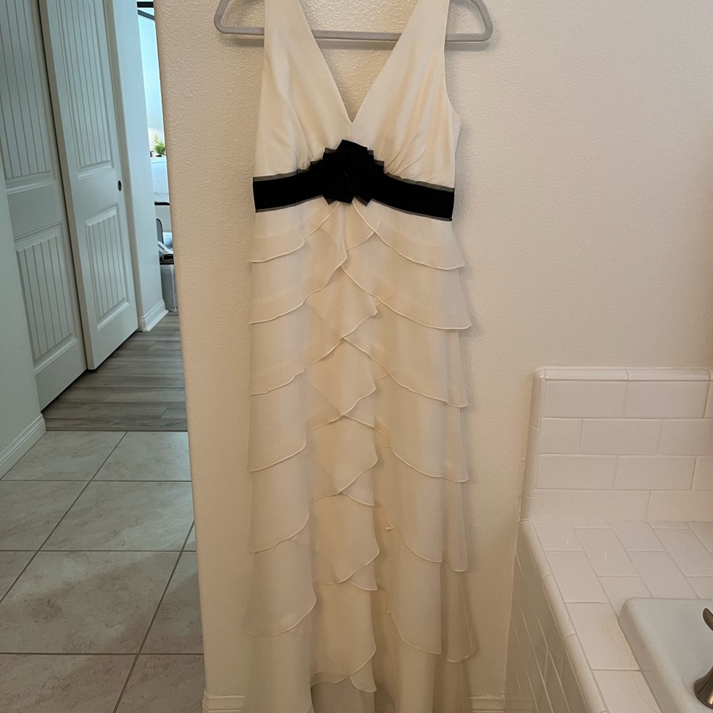 BCBG Cream Layered Maxi Dress with Black Accent